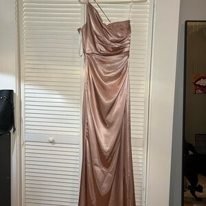 Satin One Shoulder Bridesmaid, Formal Gown -  Sand